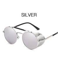 Lunettes de soleil polarisées rétro steampunk 2026, monture ronde en métal, design de luxe, unisexe, rouge et bleu, UV400