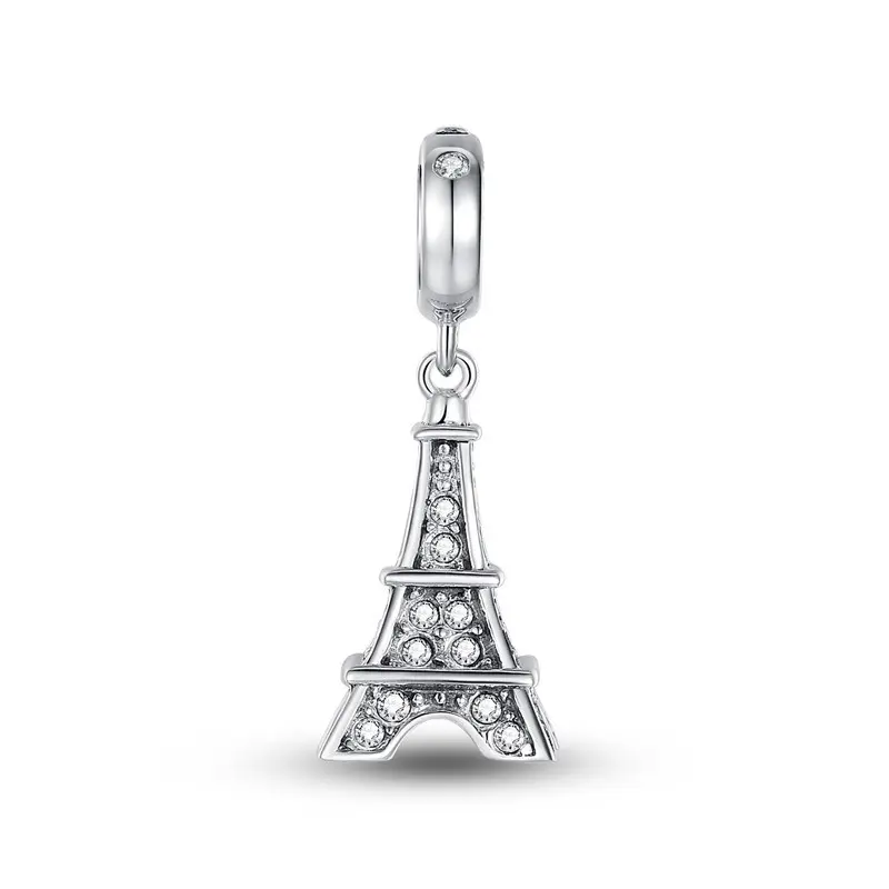 925 Sterling Silver Tháp Eiffel Quyến Rũ Cho Vòng Đeo Tay Bằng Da Rắn