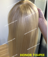HT423 Toupet pour femme, couleur blond blanc #613, 6x8 pouces, 18 pouces de longueur, postiche personnalisé, cheveux soyeux et raides, prix réduit