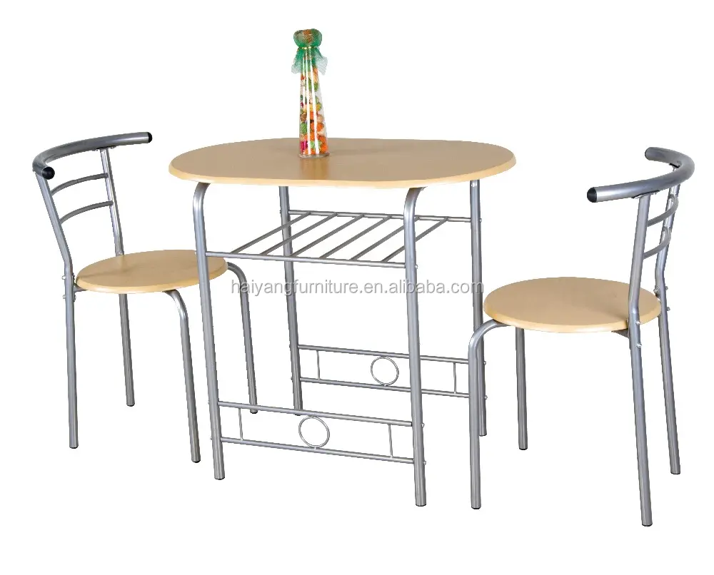 Набор из 3 деревянных обеденных столов и стульев для кухни и завтрака в металлической раме
