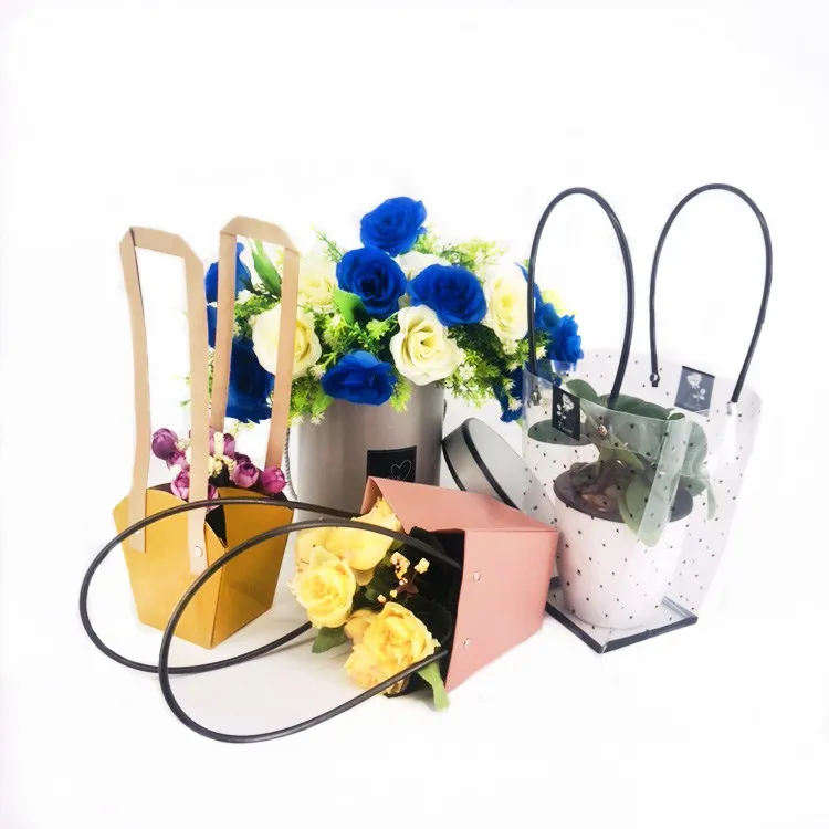 निविड़ अंधकार पीपी संभाल के साथ क्राफ्ट पेपर फूल बैग पैकिंग के लिए, वाहक बैग