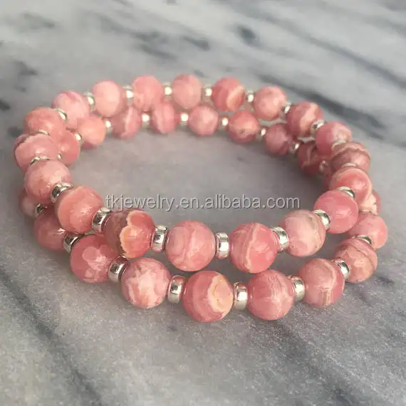 Bracelet Rhodochrosite naturel à la mode, nouvelle collection, perles roses, breloques, Yoga, vente en gros