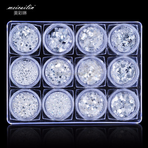 12 Formes Rond Carré Losange Hexagone <span class=keywords><strong>Blanc</strong></span> Paillettes Nail Art Paillettes Poudre Acrylique Pour Ongles - Product Image 2