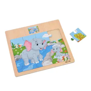 Puzzle en bois pour enfants de 3 à 6 ans, lot de 12 unités, jouet cognitif, thème dessin animé, circulation des animaux, éducation précoce