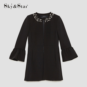 Mujeres negro Slim trajes perla detalles manga larga mujeres abrigo - Product Image 6