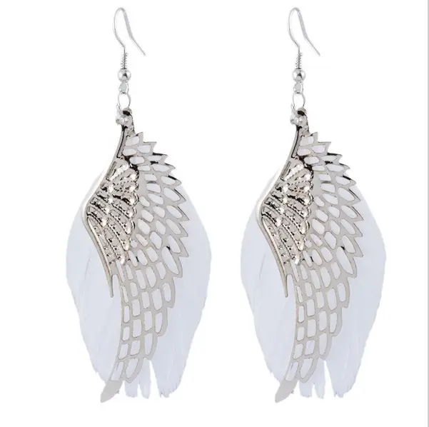 2018 Nieuwste mode oorbellen sieraden wit angel wings feather oorbellen hoge kwaliteit verzilveren druppel oorbel cadeau voor vrouwen