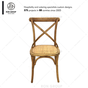Muebles apilables para Banquete de Hotel, muebles de comedor de madera maciza con respaldo cruzado de ratán, tipo Tuscania, OEM, venta al por mayor - Product Image 6