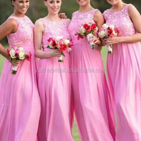 Shop Our A Line Long Hot Pink Chiffon Lace Bridesmaid Gowns Shop Our A Line Long Hot Pink Chiffon Lace Bridesmaid Gowns