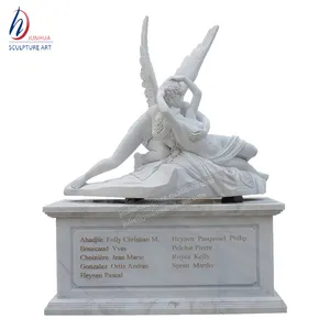 Life Size Hand Carved White Marble Cupid And Psyche Statue For Sale