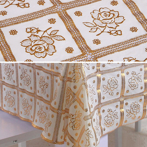 2023 Nhựa Ren PVC Khăn trải bàn cuộn, PVC ren vàng Khăn trải bàn nhà máy - Product Image 5