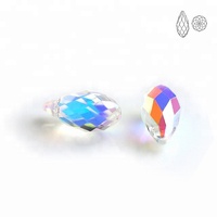 Fabrication fournisseur perles de verre goutte de pluie enduites avec trou horizontal gouttes de verre AB pour lustre et accessoires de bijoux