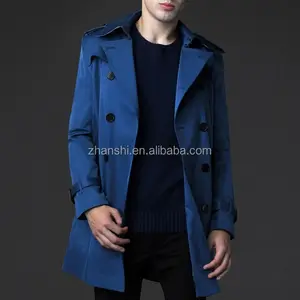 Wholesale Top Quality Fashion Windbreaker Belt Slim Fit Vintage White Black Khaki Gray Blue Trench Coat Men