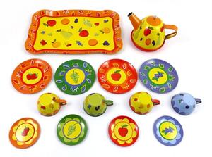 Colorful Fruit <strong>Tin</strong> <strong>Tea</strong> Party <strong>Set</strong> for Kids - Metal Teapot, Cups, and Kitchen Play <strong>Set</strong> - Product Image 5