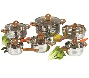 Bakelite Handle Brown Glass Lid Stainless Steel non-stick Kitchenware Pot and Pan Set