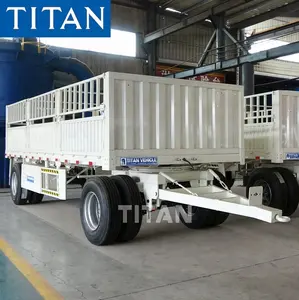 2เพลารั้ว Semi Trailer Cargo รั้ว Full Trailer Drawbar รถพ่วงด้านข้าง