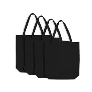 Bolso de compras de lona de algodón para hombre y mujer, bolsa de compras de color negro sólido, de lona, blanco liso, se acepta logotipo personalizado