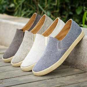 Hombres ropa Casual Slip-on ancho marrón cuerda blanca Foxing de goma zapatos de lona - Product Image 1