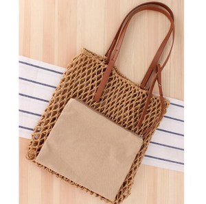 <strong>Raffia</strong> Net Crochet <strong>Raffia</strong> <strong>Tote</strong> Bag, Summer <strong>Tote</strong> Straw Mesh Bag, Handcrafted Net Shoulder Bag - Product Image 5