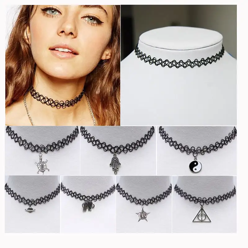 Kerstcadeau Vintage Stretch Tattoo Choker Ketting Punk Retro Gothic Elastische Hangers Kettingen Voor Vrouwen Lady