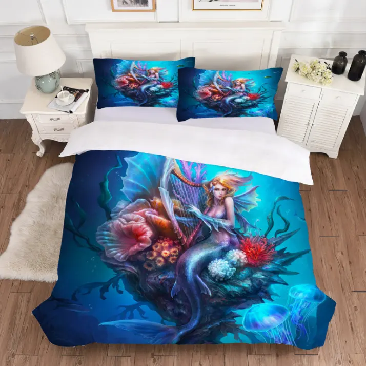 2019 High quality princess cartoon bedding set 3D Mermaid Daughter of the sea design bedding set for kids baby bedding set