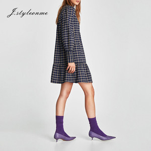 Casual manches longues plaid femmes chemise robes - Product Image 3