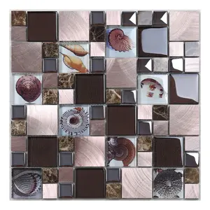 China Supplier New Design Brushed Aluminum mix Glass Printing Premium Mosaic Tiles for Kitchen Wall Decorative Tiles