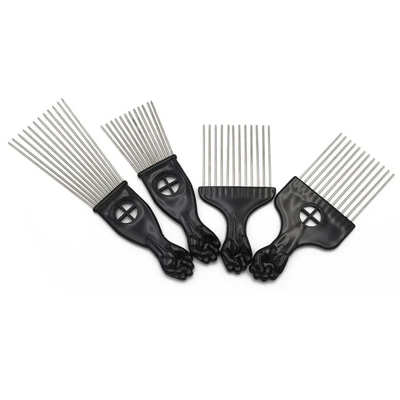 Detangle Metal Lift Hair Comb Pick Sector Wig Braid Afro Handle Black Fist