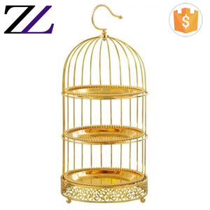 Altın restoran büfe yükselticiler fantezi antika pirinç 3 katmanlı kuş kafesi pasta cupcake düğün asılı kuş kafesi altın kek standı - Product Image 2