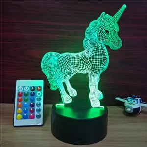 Lampu Meja USB Warna-warni, Lampu Festival, Lampu Malam Ilusi Akrilik LED 3D Warna-warni dengan Remote Control