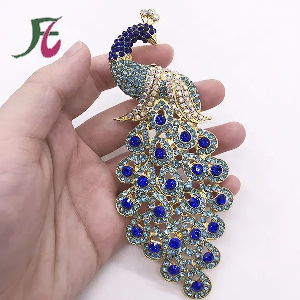 En Forme De paon En Strass Broches Paon Design bleu cristal broche à Guangzhou