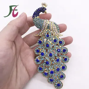 Pauw Vormige Strass Broches Pauw Ontwerp Blue Crystal Pin Broche In Guangzhou