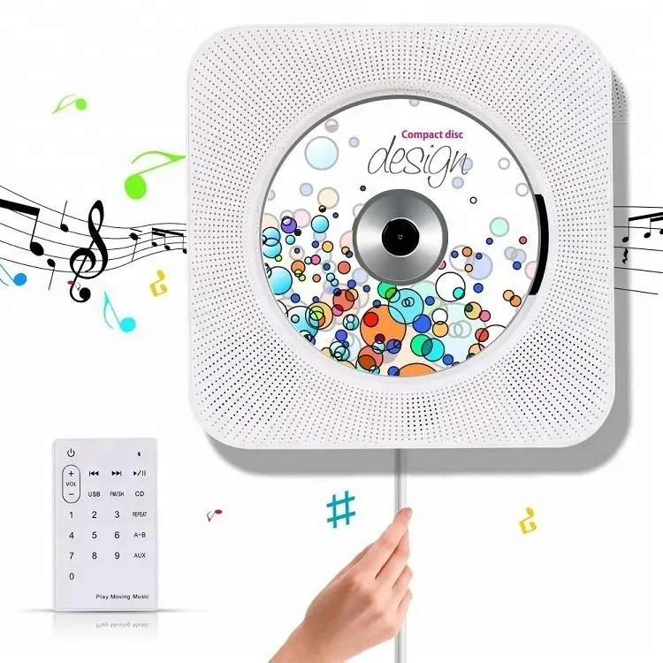 Lettore musicale CD portatile Boombox Audio domestico montabile a parete senza fili con telecomando Radio FM altoparlanti HiFi integrati, MP3