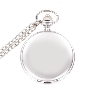 Collier <span class=keywords><strong>pendentif</strong></span> en alliage de bijouterie lisse poli noir argenté tendance, cadeau pour homme et <span class=keywords><strong>femme</strong></span>, <span class=keywords><strong>montre</strong></span> de poche en quartz - Product Image 2