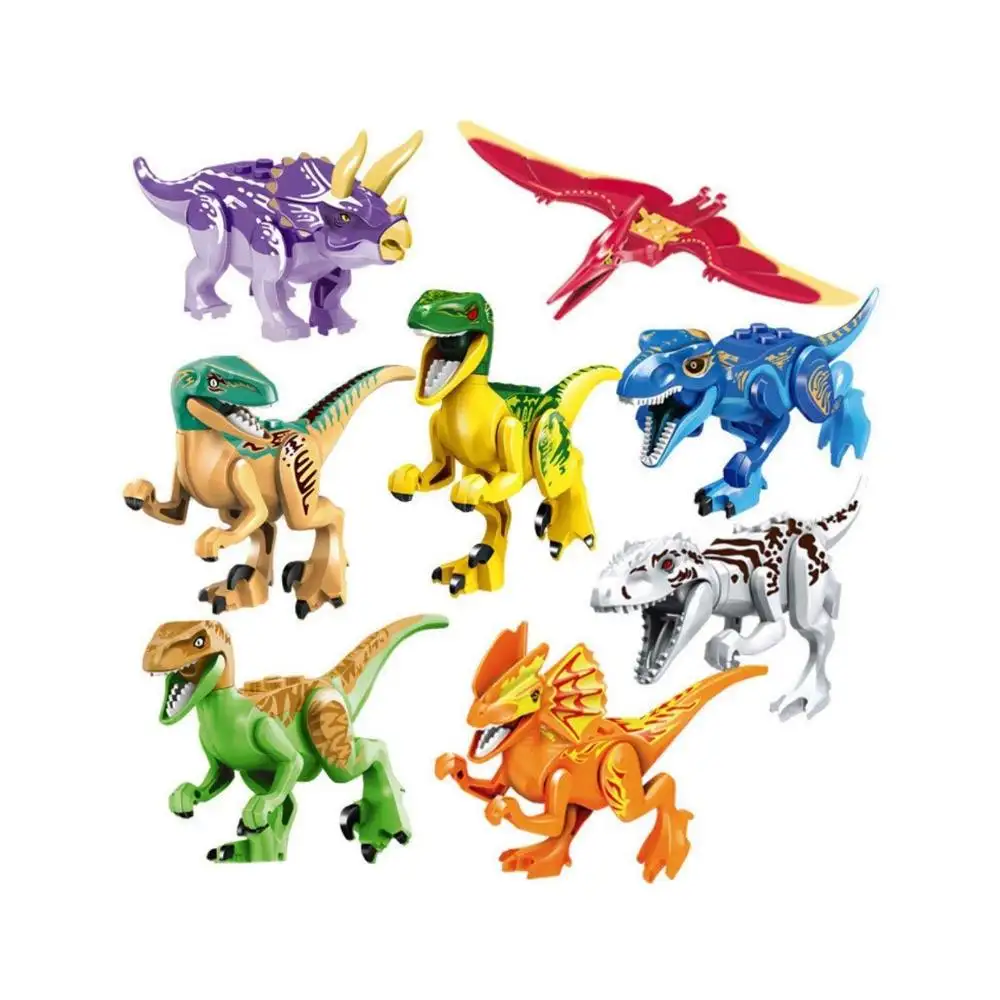 Dino World Dinosaur Building Blocks Miniature Action Figures Jurassic Toys Kids Bulk Party Favors Gift Pack (Set of 16)