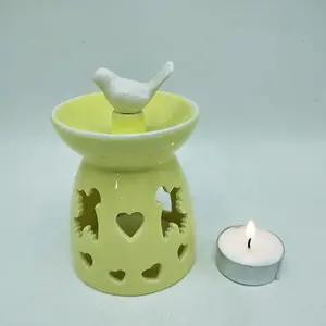 Cắt Chim Và Trái Tim Sáp Tan Chảy/Dầu Burner/100% Gốm Dễ Thương Sáp Tan Chảy/Vàng Và Trắng/Tealight Nến Chủ