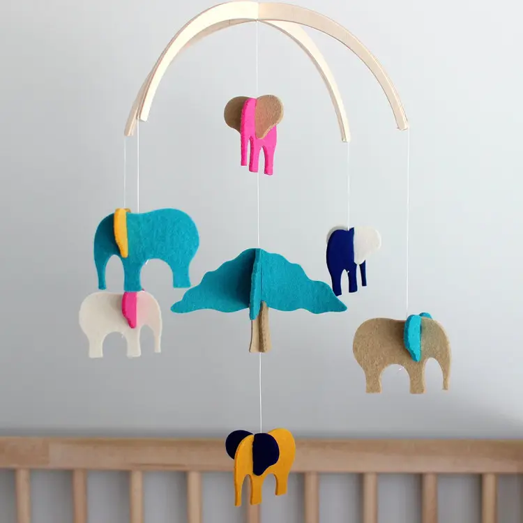 Wooden Baby hanger toy Crib Mobile elephant Felt Baby Mobile Toys