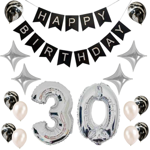 Palloncini per Festa di Compleanno 30 Anni, Decorazioni, Grande Palloncino in Foil '30 Years', Palloncini in Lattice Bianchi e Neri - Product Image 1