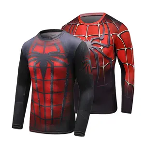 Grosir Kustom Pakaian Olahraga Kompresi Kebugaran Superhero T Shirt 3d Dicetak Otot Fit Pria Kemeja Polyester Spandex