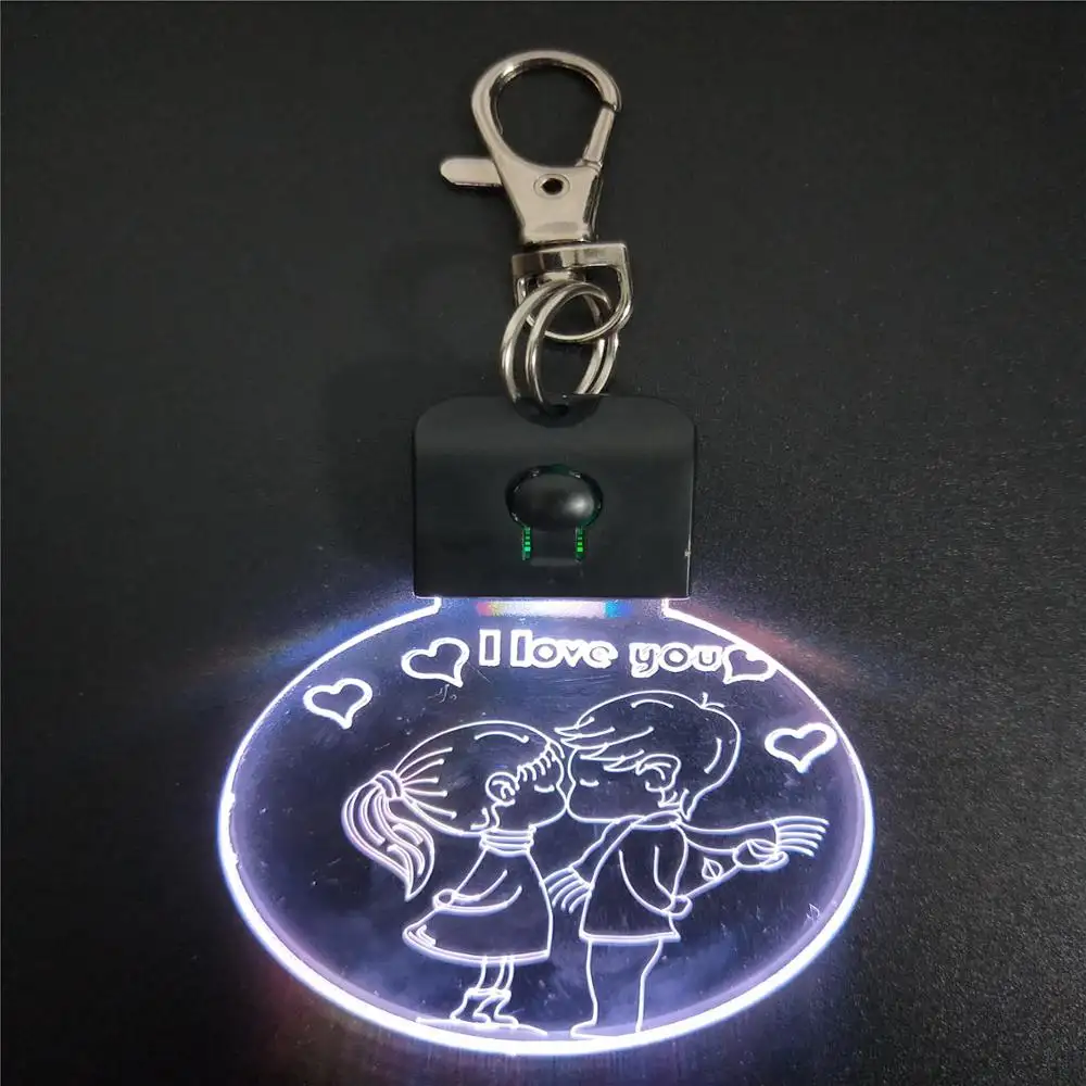 Leuke Mooie Romantische Intelligente Afbeelding 3d Illusion Led Sleutelhanger Licht Klein Formaat Ronde Vorm 7 Kleuren Optionele Deco Lamp