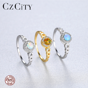 CZCITY <strong>Opal</strong> Engagement Wedding <strong>Ring</strong> 925 Silver Tiny CZ Around Round Rhodium Real <strong>Gold</strong> Plate Women <strong>Rings</strong> - Product Image 4