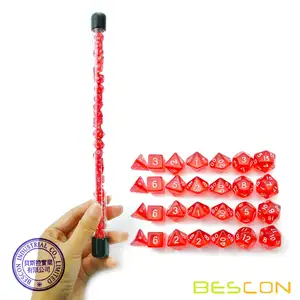 Bescon 28 ชิ้นสีแดงโปร่งแสง Mini Polyhedral ลูกเต๋าชุดหลอดทับทิมลูกเต๋า Dungeons และมังกร 4X7 ชิ้น, Mini ทับทิมอัญมณีชุดลูกเต๋า