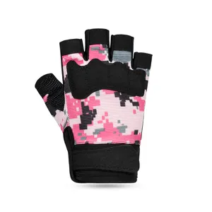 <span class=keywords><strong>Guanti</strong></span> da ginnastica donna senza dita per allenamento con <span class=keywords><strong>Bodybuilding</strong></span> rosa mimetico di Design personalizzato - Product Image 2