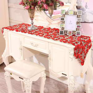 Factory Wholesale Red Cutwork Embroidered Wedding Disposable Polyester/Cotton Table <strong>Runner</strong> Decorate <strong>Tablecloth</strong> - Product Image 2