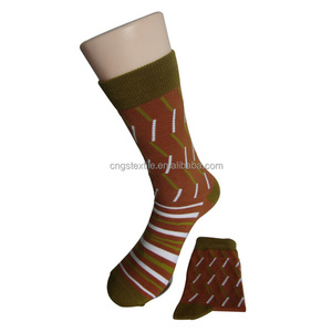 Haining GS custom haute qualité blanc ligne brisée et brown stripes coton hommes chaussettes - Product Image 1
