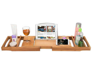 Natural Bamboo <strong>Bath</strong> Tub Caddy with Removable Serving <strong>Tray</strong>, Phone and Tablet Compartments, Spa <strong>Tray</strong> Shower <strong>Bath</strong> Tub - Product Image 2