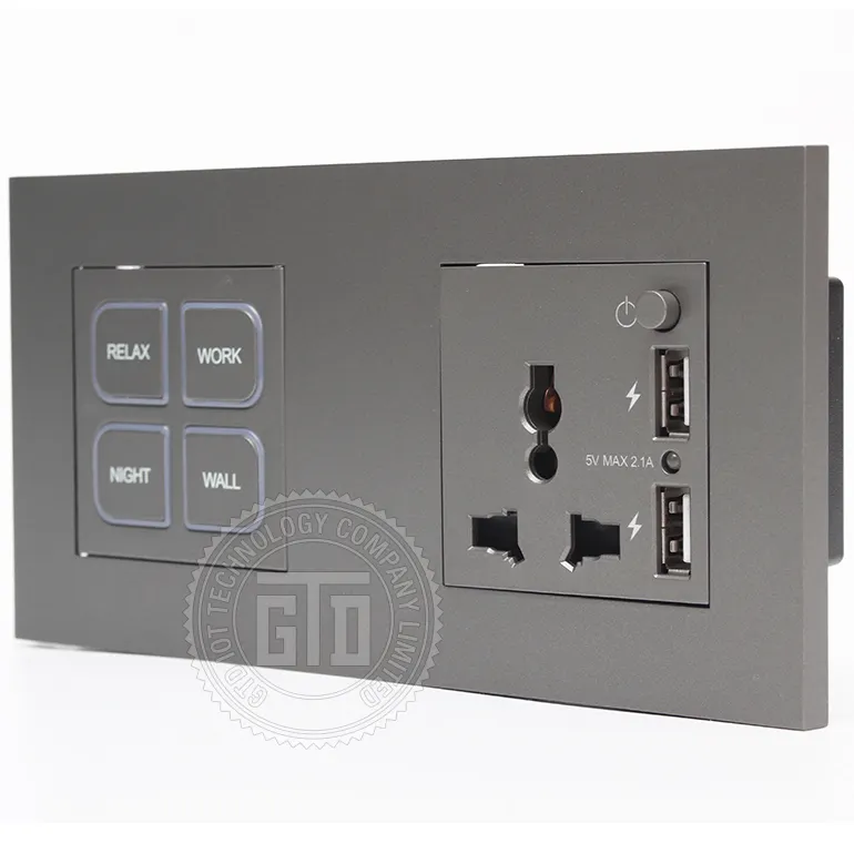 13A connected panels Gray Plastic Finish double USB wall socket