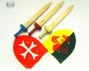 outdoor toys wooden shield and swords craft for children blinking lapel pin