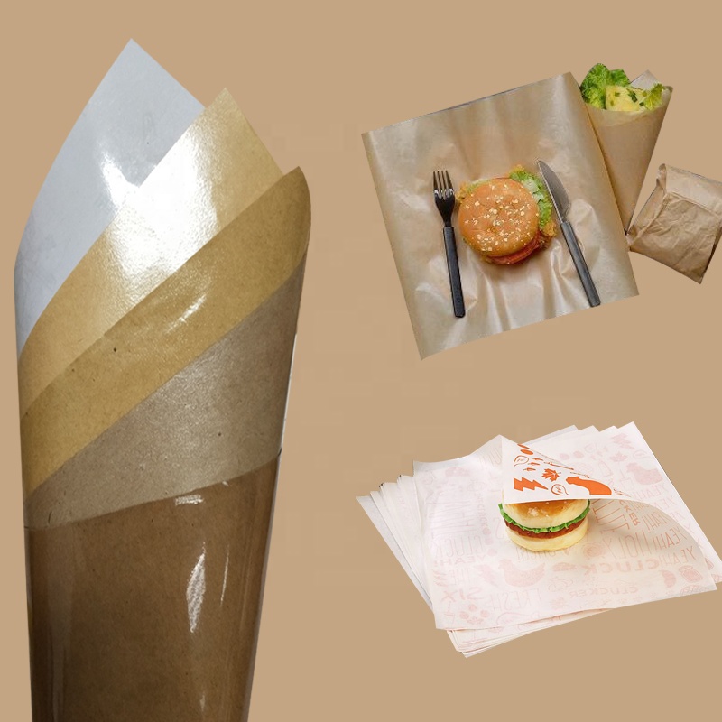 Food Grade Greaseproof Customized Printed Pe Coated Paper Sheet White or Brown for Rice and Vegetable Roll/hamburg Wrapping
