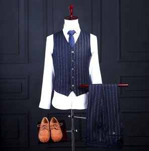 Abito da uomo <span class=keywords><strong>blu</strong></span> a due bottoni doppio petto su misura abito da uomo formale a righe bianche (cappotto + pantaloni + gilet) abito a righe da uomo NA16 - Product Image 4
