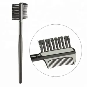 Promotion Gift 14cm Long Nylon Bristle Matte Black Wood Handle Eyebrow Brush And Comb